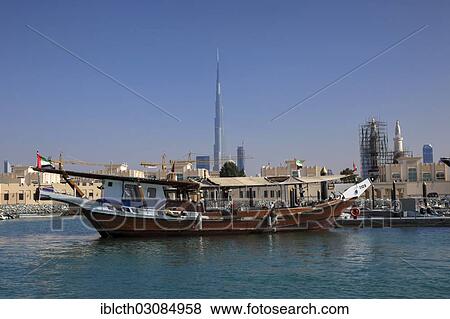 "Traditional Dhow, Burj Khalifa at back, Dubai, Emirate of Dubai, United Arab Emirates, Asia" View Large Photo Image Stock Photo - "Traditional Dhow, Burj Khalifa at back, Dubai, Emirate of Dubai, United Arab Emirates, Asia". Fotosearch