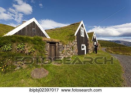 Stock Photo - "Traditional grass-covered farmhouse, Skaftafell, South Iceland, Iceland, Europe". Fotosearch