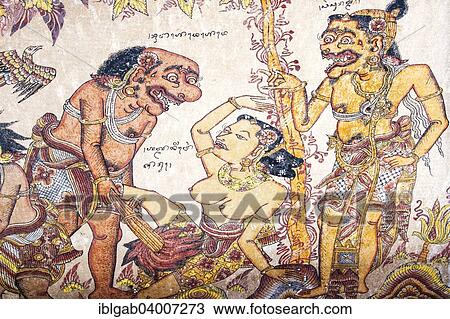 "Traditional Kamasan painting, Kertha Gosa pavilion, former Hall of Justice, in Puri Semarapura Palace, Klungkung, Bali, Indonesia, Asia" View Large Photo Image Stock Image - "Traditional Kamasan painting, Kertha Gosa pavilion, former Hall of Justice, in Puri Semarapura Palace, Klungkung, Bali, Indonesia, Asia". Fotosearch