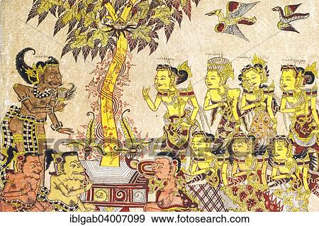 Stock Photo - "Traditional Kamasan painting, Kertha Gosa pavilion, former Hall of Justice, in Puri Semarapura Palace, Klungkung, Bali, Indonesia, Asia". Fotosearch