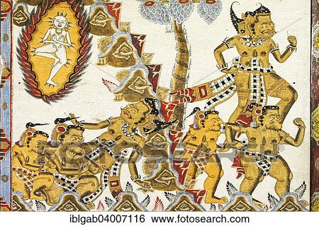 Stock Photograph - "Traditional Kamasan painting, Kertha Gosa pavilion, former Hall of Justice, in Puri Semarapura Palace, Klungkung, Bali, Indonesia, Asia". Fotosearch