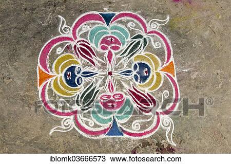 "Traditional Rangoli, Kolam or Muggu, decorative pattern made of coloured sand, Rameswaram, Pamban Island, Tamil Nadu, India, Asia" View Large Photo Image Stock Image - "Traditional Rangoli, Kolam or Muggu, decorative pattern made of coloured sand, Rameswaram, Pamban Island, Tamil Nadu, India, Asia". Fotosearch