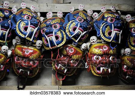 "Traditional religious masks in a chamber of Mongar Dzong fortress, Mongar, Mongar District, Bhutan, Asia" View Large Photo Image Stock Image - "Traditional religious masks in a chamber of Mongar Dzong fortress, Mongar, Mongar District, Bhutan, Asia". Fotosearch