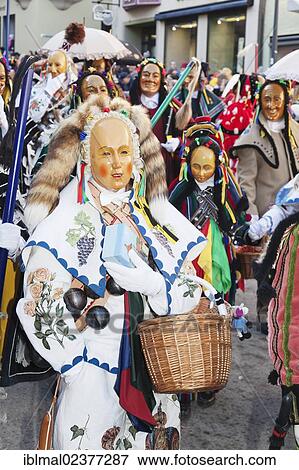 Stock Photo - "Traditional Swabian-Alemannic carnival characters, Rottweil Carnival, Rottweil, Black Forest, Baden-Wuerttemberg, Germany, Europe". Fotosearch