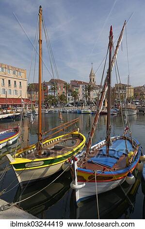 Stock Photo - "Traditional wooden fishing boats, called Pointu, in the harbour, Sanary-sur-Mer, Departement Var, Region Provence-Alpes-Cote dâ€™Azur, France, Europe". Fotosearch