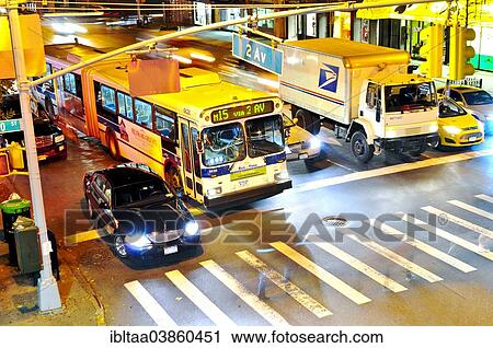 Stock Image - "Traffic, 60th Street and 2nd Avenue, Midtown Manhattan, New York City, New York, USA". Fotosearch