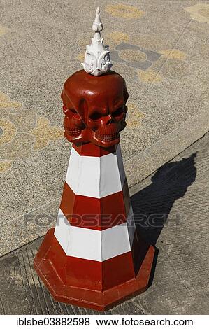 "Traffic cone with a skull at Wat Rong Khun, White Temple, Chiang Rai, Chiang Rai Province, Northern Thailand, Thailand, Asia" View Large Photo Image Stock Photo - "Traffic cone with a skull at Wat Rong Khun, White Temple, Chiang Rai, Chiang Rai Province, Northern Thailand, Thailand, Asia". Fotosearch