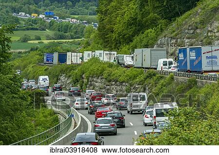 "Traffic jam at Kindinger Berg to Greding in the Altmuhltal, A9 motorway near Kinding, Upper Bavaria, Bavaria, Germany, Europe" View Large Photo Image Stock Photo - "Traffic jam at Kindinger Berg to Greding in the Altmuhltal, A9 motorway near Kinding, Upper Bavaria, Bavaria, Germany, Europe". Fotosearch
