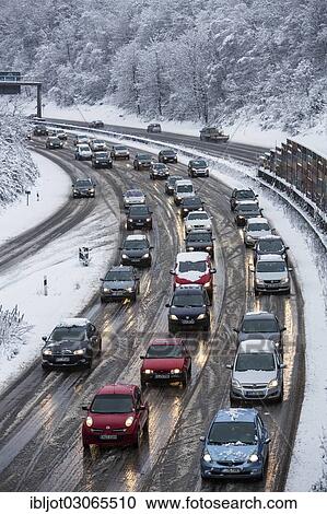 "Traffic jam following snowfall on the A52 motorway between Essen and Duesseldorf, Essen, North Rhine-Westphalia, Germany, Europe" View Large Photo Image Stock Image - "Traffic jam following snowfall on the A52 motorway between Essen and Duesseldorf, Essen, North Rhine-Westphalia, Germany, Europe". Fotosearch
