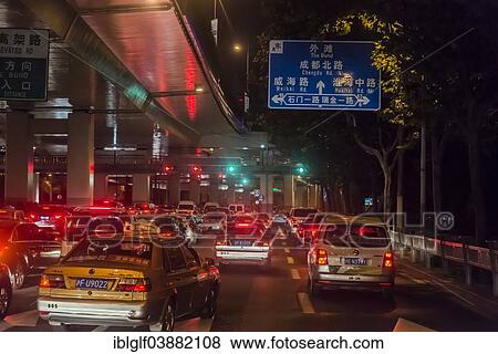 "Traffic under a raised road at night, Shanghai, China, Asia" View Large Photo Image Stock Photo - "Traffic under a raised road at night, Shanghai, China, Asia". Fotosearch