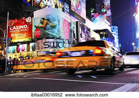 Stock Image - "Traffic, yellow cabs on 42nd Street, Broadway, Times Square, Manhattan, New York City, New York, United States, North America". Fotosearch