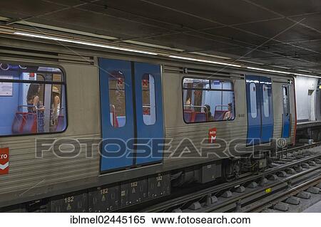 Stock Photography - "Train, Baixa Chiado underground station, Lisboa, Lisbon, Portugal, Europe". Fotosearch