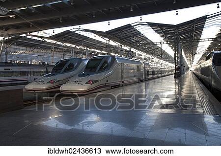 "Trains and empty platforms, railway station, Malaga, Andalusia, Spain, Europe" View Large Photo Image Stock Image - "Trains and empty platforms, railway station, Malaga, Andalusia, Spain, Europe". Fotosearch
