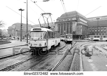 "Tram in front of the main train station, Leipzig, East Germany, GDR, Europe" View Large Photo Image Stock Image - "Tram in front of the main train station, Leipzig, East Germany, GDR, Europe". Fotosearch