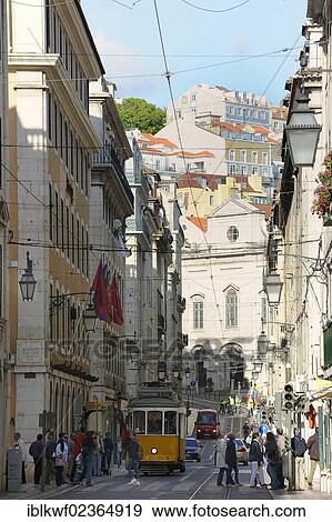 "Tram in the lower town of Lisbon, Rua San Juliao street, Portugal, Europe" View Large Photo Image Stock Photo - "Tram in the lower town of Lisbon, Rua San Juliao street, Portugal, Europe". Fotosearch