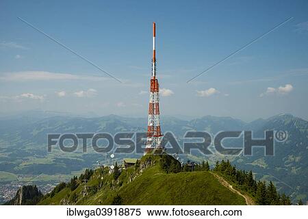 Stock Photography - "Transmission tower of the Bayerischer Rundfunk or Bavarian Broadcasting, Grunten, 1738m, Iller, Allgau Alps, Oberallgau district, Allgau, Bavaria, Germany, Europe". Fotosearch