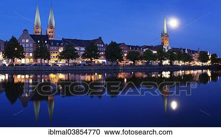 "Trave river and the historic centre at full moon, Lubeck, Schleswig-Holstein, Germany, Europe" View Large Photo Image Stock Image - "Trave river and the historic centre at full moon, Lubeck, Schleswig-Holstein, Germany, Europe". Fotosearch