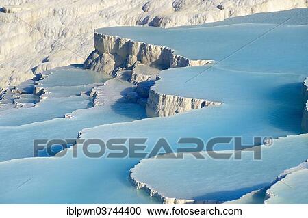 Stock Image - "Travertine terrace formations, UNESCO World Heritage Site, Pamukkale, Denizli Province, Aegean Region, Turkey, Asia". Fotosearch