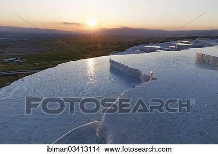 Picture - "Travertine terraces at Pamukkale, evening mood, Pamukkale, Denizli Province, Aegean Region, Turkey, Asia". Fotosearch