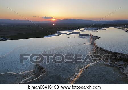 "Travertine terraces at Pamukkale, evening mood, sunset, Pamukkale, Denizli Province, Aegean Region, Turkey, Asia" View Large Photo Image Stock Photo - "Travertine terraces at Pamukkale, evening mood, sunset, Pamukkale, Denizli Province, Aegean Region, Turkey, Asia". Fotosearch