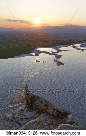 "Travertine terraces at Pamukkale, evening mood, Pamukkale, Denizli Province, Aegean Region, Turkey, Asia" View Large Photo Image Stock Photograph - "Travertine terraces at Pamukkale, evening mood, Pamukkale, Denizli Province, Aegean Region, Turkey, Asia". Fotosearch