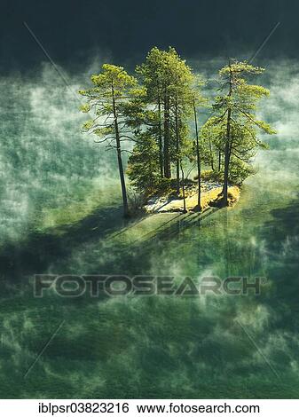 "Trees in the morning mist on a small island in Lake Fernstein, Nassereith, Tyrolean Oberland, Tyrol, Austria, Europe" View Large Photo Image Stock Photograph - "Trees in the morning mist on a small island in Lake Fernstein, Nassereith, Tyrolean Oberland, Tyrol, Austria, Europe". Fotosearch