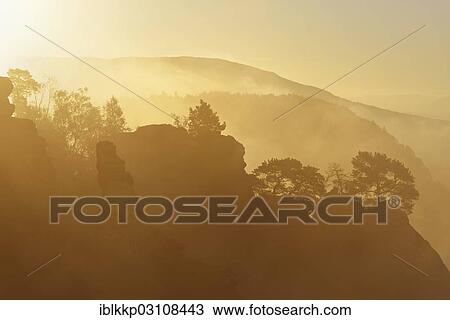 "Trees with backlighting on the rocks of Schrammsteine? Çï? Çïin the morning mist, Saxon Switzerland, Bad Schandau, Saxon Switzerland region, Saxony, Germany, Europe" View Large Photo Image Stock Image - "Trees with backlighting on the rocks of Schrammsteine? Çï? Çïin the morning mist, Saxon Switzerland, Bad Schandau, Saxon Switzerland region, Saxony, Germany, Europe". Fotosearch