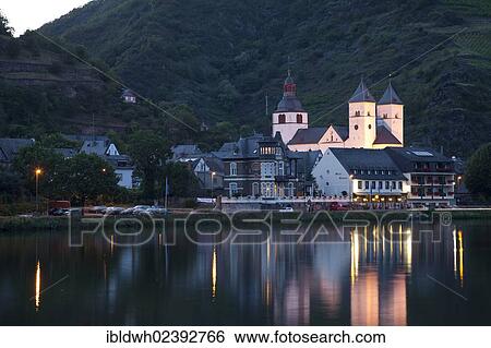 Stock Photograph - "Treis district with the Collegiate Church of St. Castor, Treis-Karden, Moselle river, Rhineland-Palatinate, Germany, Europe, PublicGround, Europe". Fotosearch