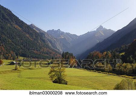 Stock Photo - "Trettach Valley with Maedelegabel mountain, Allgaeu Alps, Oberstdorf, Oberallgau, Allgau, Swabia, Bavaria, Germany, Europe". Fotosearch