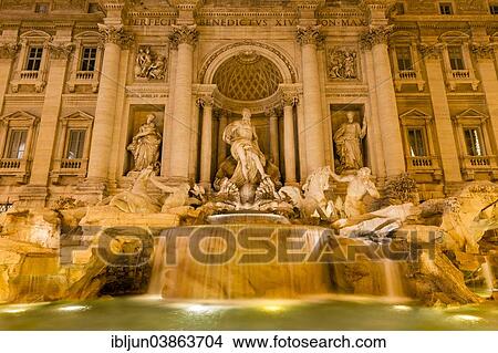 Picture - "Trevi Fountain, Fontana di Trevi, design by Nicola Salvi, 1732-1762, late Baroque, Rome, Lazio, Italy, Europe". Fotosearch