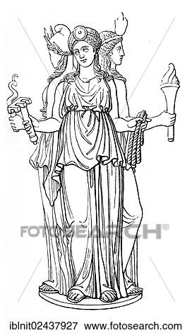 Stock Photo - "Trimorphic Hecate, Capitoline, Rome, an illustration from Meyers Konversations-Lexikon, an encyclopedia from 1897". Fotosearch