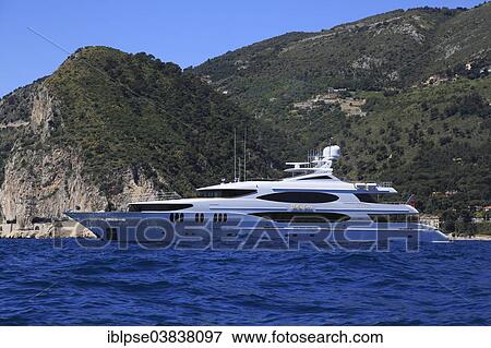 "Trinity Yachts motor yacht Lady Sura at anchor in front of Eze Bord de Mer, Maritime Alps, Provence Alpes Cote d'Azur, France, Europe" View Large Photo Image Stock Photo - "Trinity Yachts motor yacht Lady Sura at anchor in front of Eze Bord de Mer, Maritime Alps, Provence Alpes Cote d'Azur, France, Europe". Fotosearch