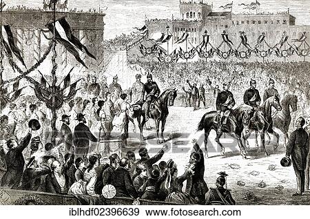 Stock Photo - "Triumphal parade of Prussian troops in 1871 at the Brandenburg Gate in Berlin, Germany, historical scene, Franco-German War of 1870-1871 between the French Empire and the Kingdom of Prussia, Europe". Fotosearch