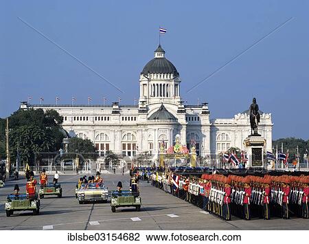 Stock Image - "Trooping the Colour, King's Birthday Parade, Ananta Samakhom Throne Hall, Bangkok, Central Thailand, Thailand, Asia". Fotosearch