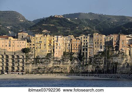 "Tropea in the evening light, seen from the sea, Tropea, Calabria, Italy, Europe" View Large Photo Image Stock Photograph - "Tropea in the evening light, seen from the sea, Tropea, Calabria, Italy, Europe". Fotosearch
