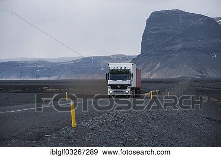 "Truck driving along the Hringvegur or Ring Road, Skeioararsandur, Sudurland, Iceland, Europe" View Large Photo Image Stock Photo - "Truck driving along the Hringvegur or Ring Road, Skeioararsandur, Sudurland, Iceland, Europe". Fotosearch