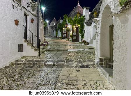 Stock Photo - "Trulli, trullo settlement, Rione Monti district, Via Monte San Michele, Alberobello, Valle d'Itria, Trulli Valley, Apulia, Italy, Europe". Fotosearch