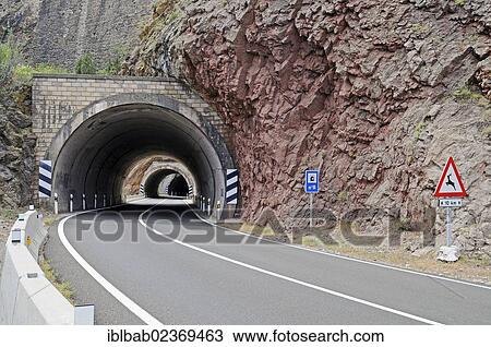 Stock Image - "Tunnel on the N 230 country road, village of Sopeira, Pyrenees, Aragon, Spain, PublicGround, Europe". Fotosearch