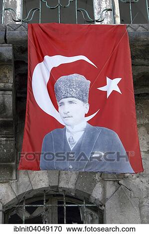 "Turkish flag with the image of Mustafa Kemal Ataturk, Turkey, Asia" View Large Photo Image Stock Image - "Turkish flag with the image of Mustafa Kemal Ataturk, Turkey, Asia". Fotosearch