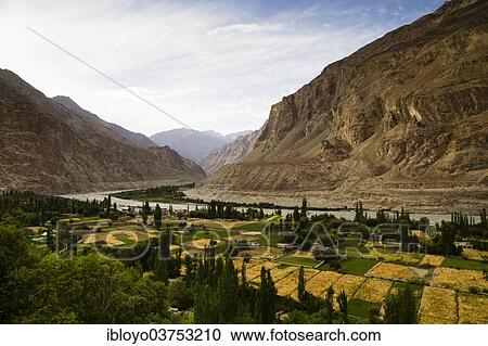 Stock Image - "Turtuk village in the Shyok Valley, Nubra Valley, Ladakh, Jammu and Kashmir, India, Asia". Fotosearch