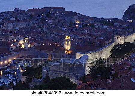 "Twilight view of the historic centre of Dubrovnik, Dalmatia, Croatia, Europe" View Large Photo Image Stock Photo - "Twilight view of the historic centre of Dubrovnik, Dalmatia, Croatia, Europe". Fotosearch