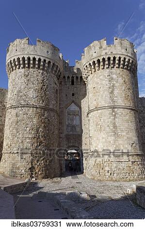 "Two broad round towers, medieval city walls, Marine Gate, historic town centre, Rhodes, Island of Rhodes, Dodecanese, Greece, Europe" View Large Photo Image Stock Image - "Two broad round towers, medieval city walls, Marine Gate, historic town centre, Rhodes, Island of Rhodes, Dodecanese, Greece, Europe". Fotosearch