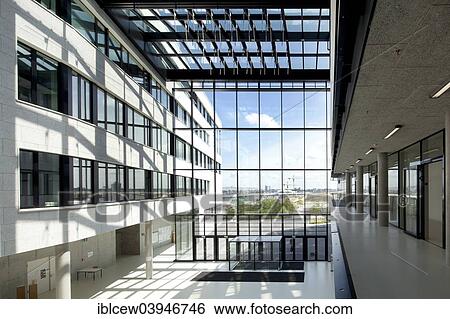 Stock Photograph - "Two buildings connected with a hall, HafenCity Universitat Hamburg university, Hamburg, Germany, Europe". Fotosearch
