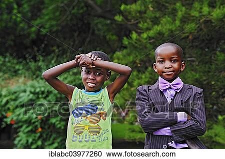 Stock Image - "Two children in the Parliament Gardens, Windhoek, Namibia, Africa". Fotosearch