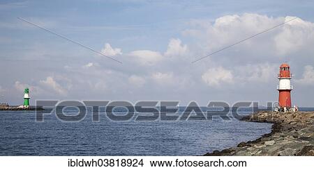 "Two lighthouses at the harbor entrance, Warnemunde, Rostock, Mecklenburg-Vorpommern, Germany, Europe" View Large Photo Image Picture - "Two lighthouses at the harbor entrance, Warnemunde, Rostock, Mecklenburg-Vorpommern, Germany, Europe". Fotosearch