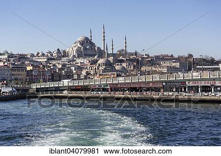 "Two-storeyd Galata Bridge over the Golden Horn, behind New Mosque and Suleymaniye Mosque, European side, Istanbul, Turkey, Asia" View Large Photo Image Stock Image - "Two-storeyd Galata Bridge over the Golden Horn, behind New Mosque and Suleymaniye Mosque, European side, Istanbul, Turkey, Asia". Fotosearch