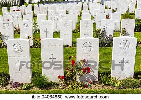 Stock Image - "Tyne Cot Commonwealth War Graves Cemetery, the largest Commonwealth cemetery in the world, with over 12, 000 soldiers' graves from the First World War, Passendale, West Flanders, Belgium, Europe". Fotosearch