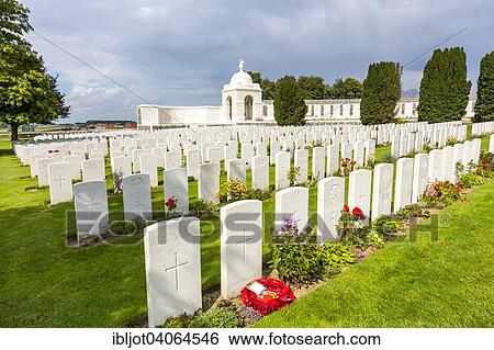 Stock Photograph - "Tyne Cot Commonwealth War Graves Cemetery, the largest Commonwealth cemetery in the world, with over 12, 000 soldiers' graves from the First World War, Passendale, West Flanders, Belgium, Europe". Fotosearch