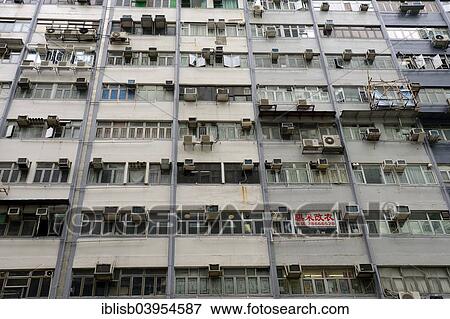 Stock Photo - "Typical facade of a building with outside air conditioning, Kowloon, Hong Kong, China, Asia". Fotosearch