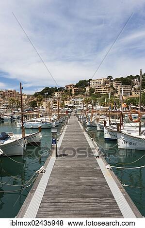 "Typical fishing boats in the harbour of Port de Soller, Soller, northwest coast of Mallorca, Balearic Islands, Mediterranean Sea, Spain, Europe" View Large Photo Image Stock Photo - "Typical fishing boats in the harbour of Port de Soller, Soller, northwest coast of Mallorca, Balearic Islands, Mediterranean Sea, Spain, Europe". Fotosearch